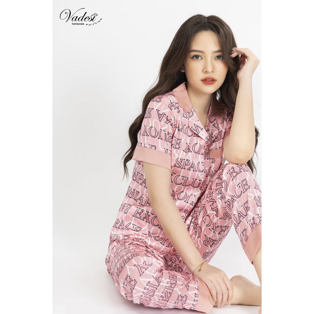 Đồ Bộ Ngủ Pijama Nữ Quần Dài Tay Ngắn Lụa Cao Cấp Phối Ren Mặc Nhà Đẹp Mềm Mịn Thấm Hút Thoáng Mát – VADESI