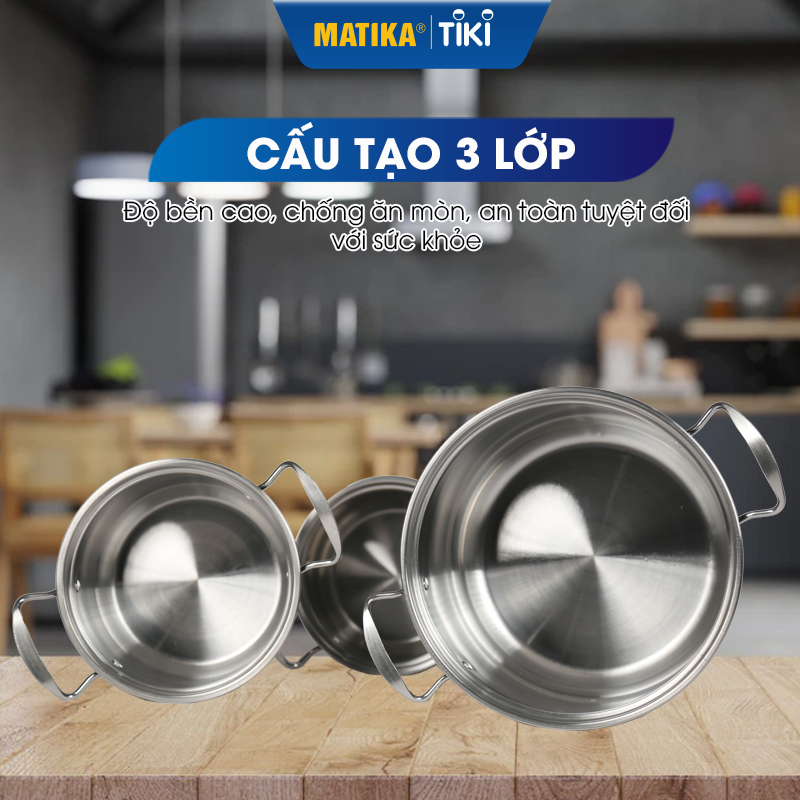 Bộ Nồi Inox 3 Đáy MATIKA MTK-C324 Đáy Từ - Hàng Chính Hãng