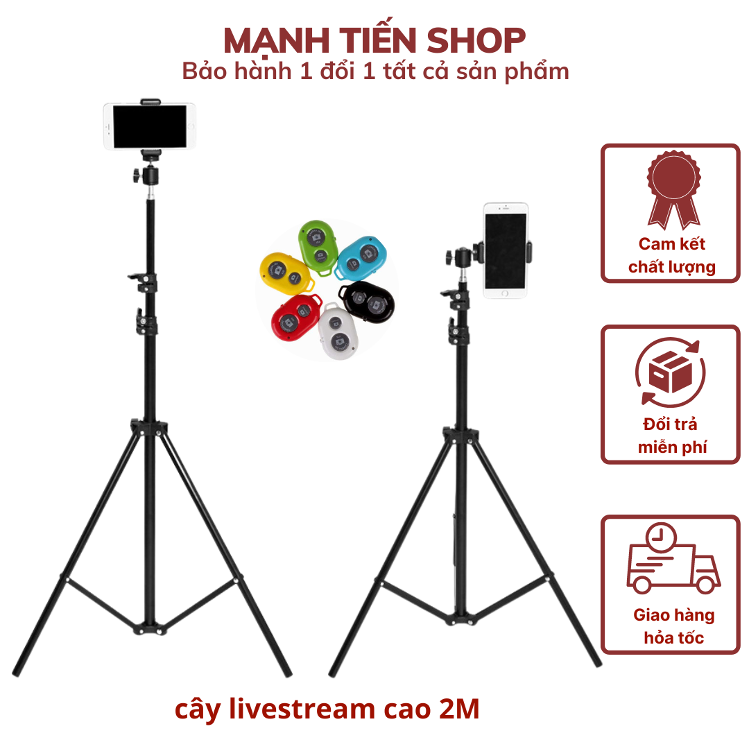 Giá đỡ tripod cao cấp 3 chân kéo cao 2m gắn đèn led, hỗ trợ livestream, chụp hình, quay video, kèm dây đeo điện thoại TiMa.lala - Hàng chính hãng