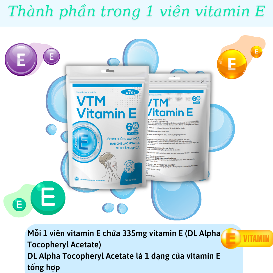 Viên uống bổ sung vitamin E VTM tăng cường sức khỏe, hỗ trợ chống oxy hóa, lão hóa da