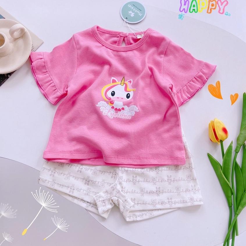 Bộ ngắn tay bèo quần hoa bozip Minky Mom xinh xắn cho bé gái từ 7-19kg BẢNG 2