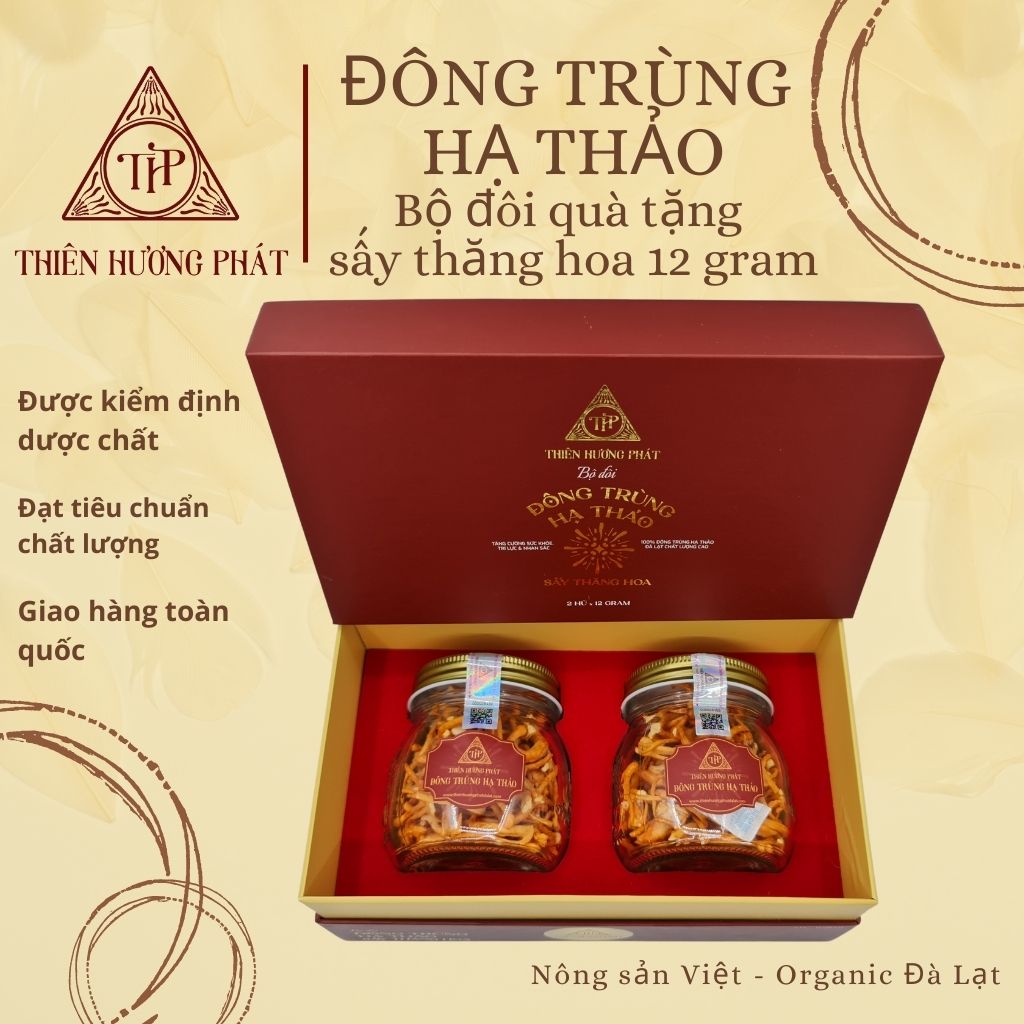 Đông Trùng Hạ Thảo Sấy Thăng Hoa (2 hũ 12 gram) - Thiên Hương Phát Đà Lạt - Bộ đôi Quà tặng Cao Cấp