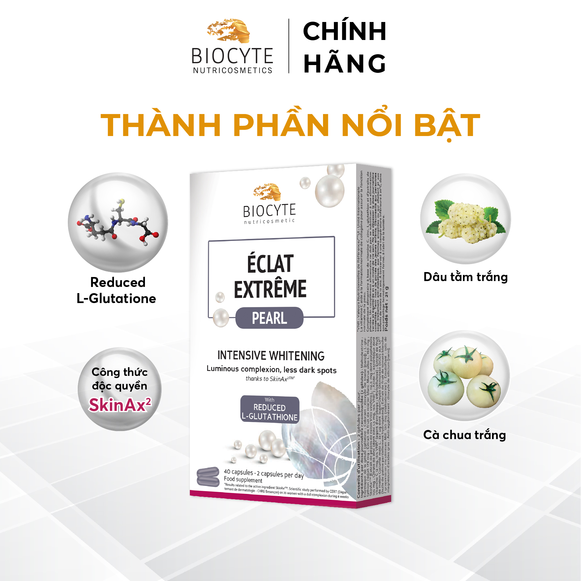 B01 Viên uống giảm nám, trắng da, chống nắng - BOC Éclat Extrême Pearl 40 viên