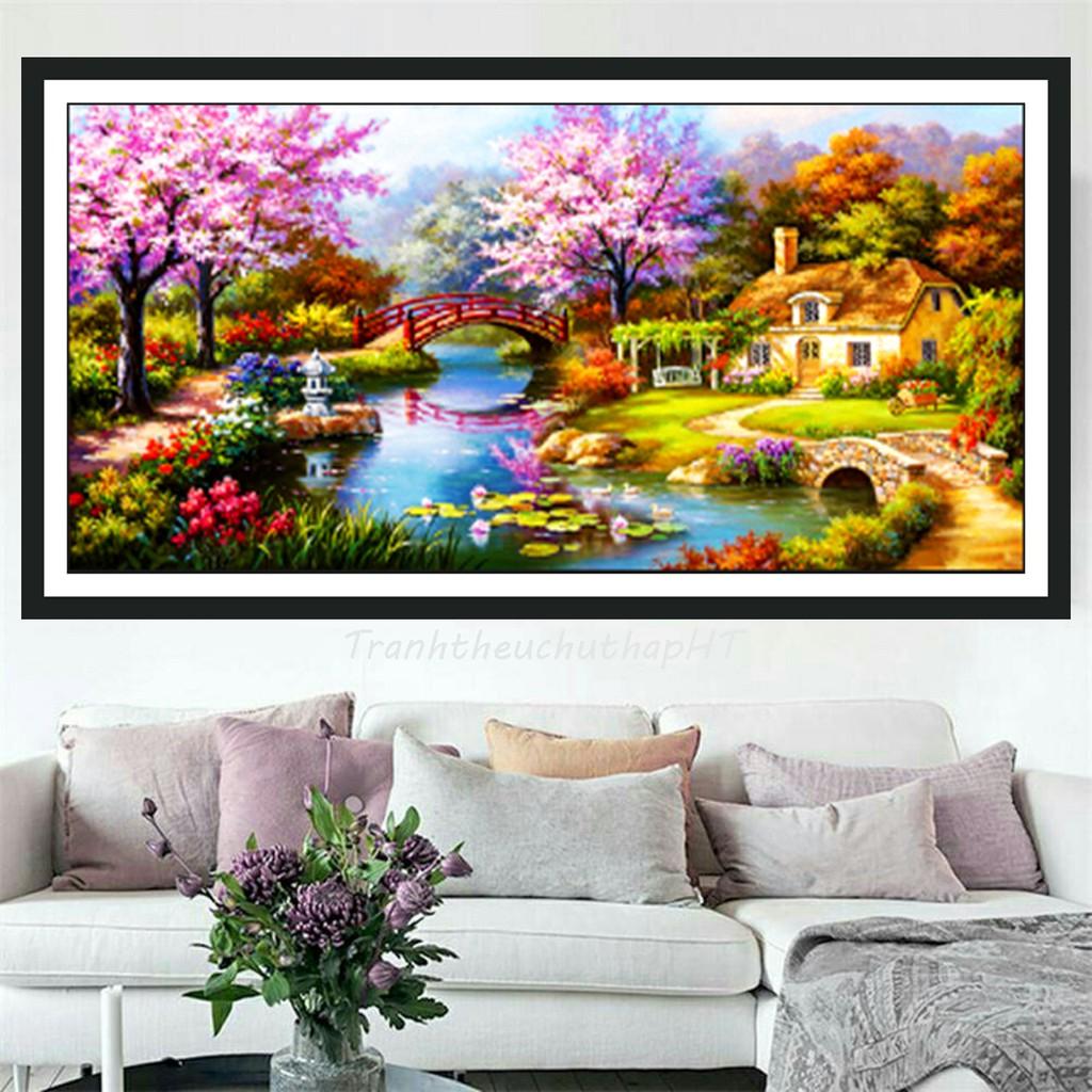 Tranh thêu chữ thập Phong cảnh mùa xuân LV3014 - tự thêu