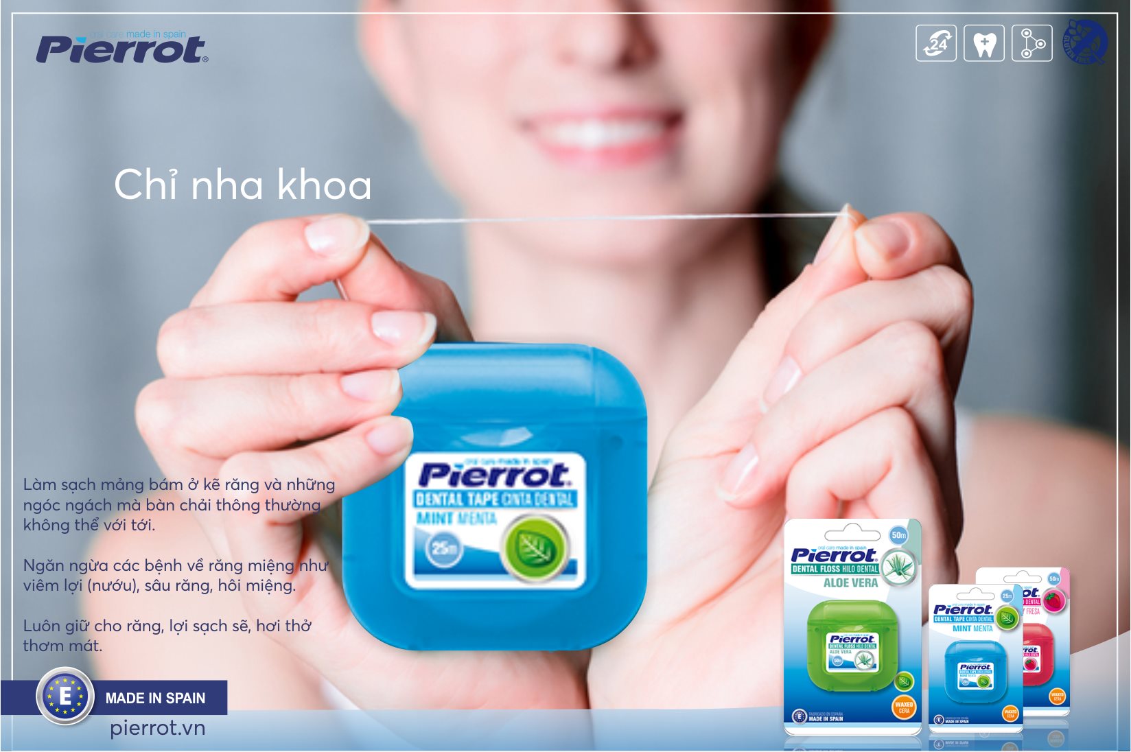 Chỉ nha khoa hương Bạc hà Pierrot 50m - cho răng thưa