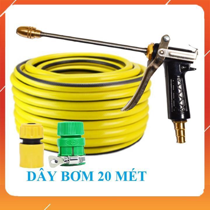 Bộ dây vòi xịt nước rửa xe, tưới cây . tăng áp 3 lần, loại 20m 206318 đầu đồng, cút, nối PE