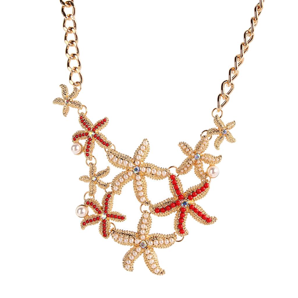 Ocean Style starfish Pendant Necklace Pearl Alloy Tassel Necklace