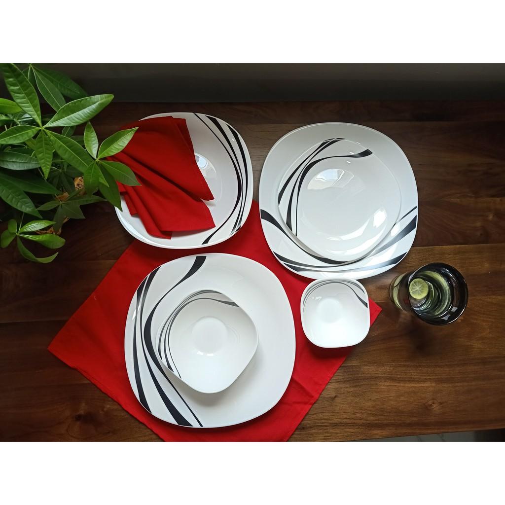 Bộ chén đĩa thủy tinh vuông Midnight 14 món