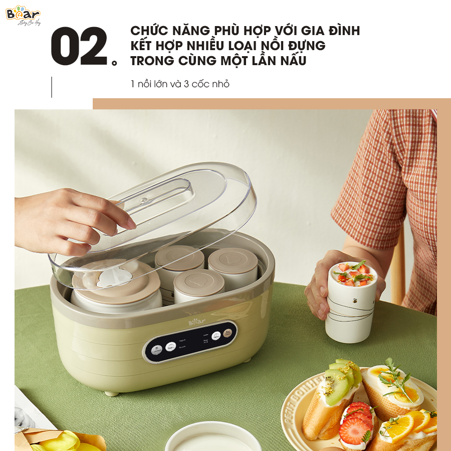 Máy Làm Sữa Chua Bear 1,7L Đa Chức Năng Lên Men Tự Động Tiết Kiệm Thời Gian Đảm Bảo An Toàn Vệ Sinh Thực Phẩm SB-SC10C HÀNG CHÍNH HÃNG