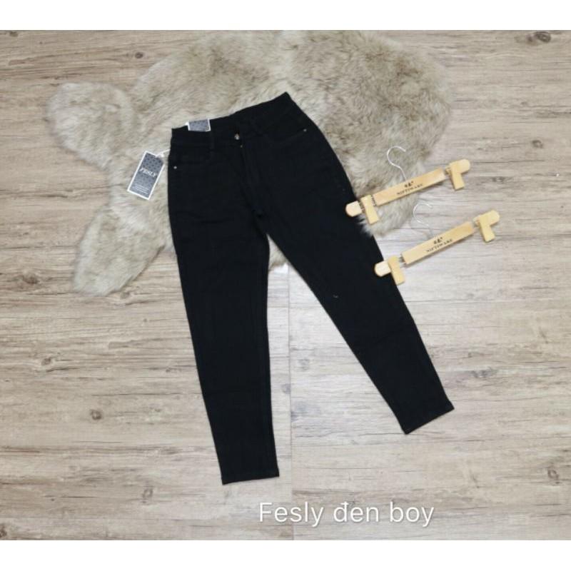 Quần Jean Nữ Baggy Đen Trơn Siêu Co Giãn Cạp Cao