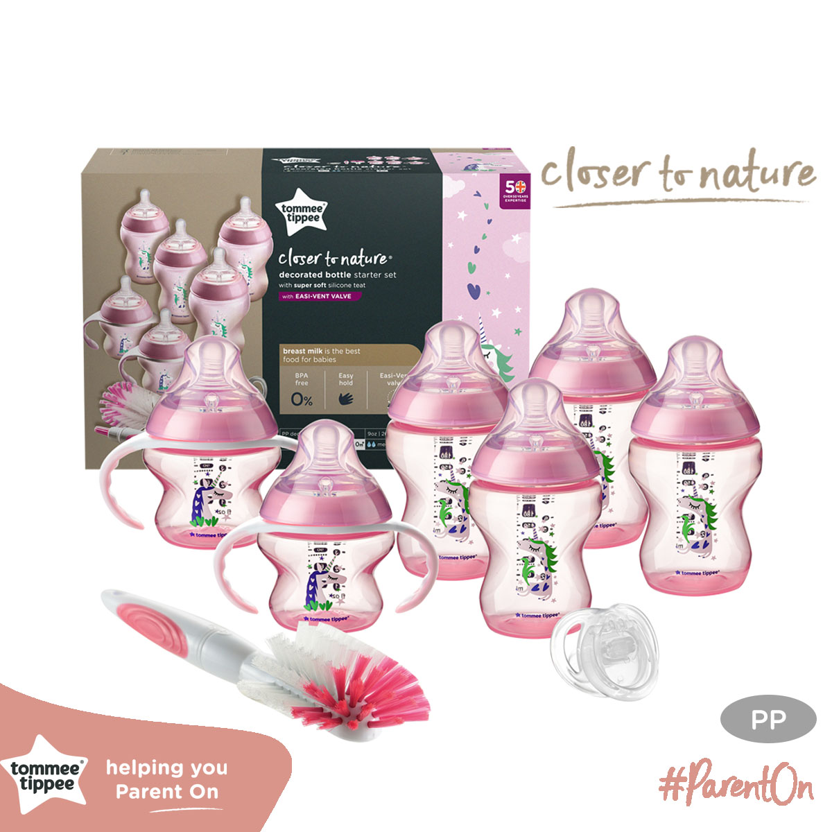 Bộ bình sữa Tommee Tippee Closer to Nature Newborn - Hồng