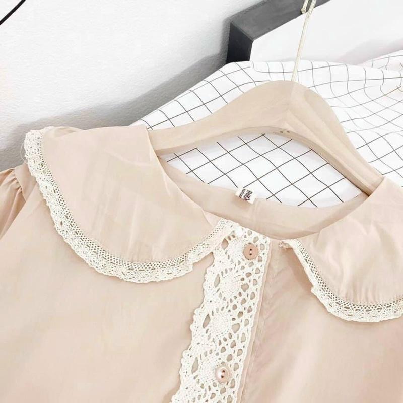 Set đồ bộ cổ sen bèo ren màu nude