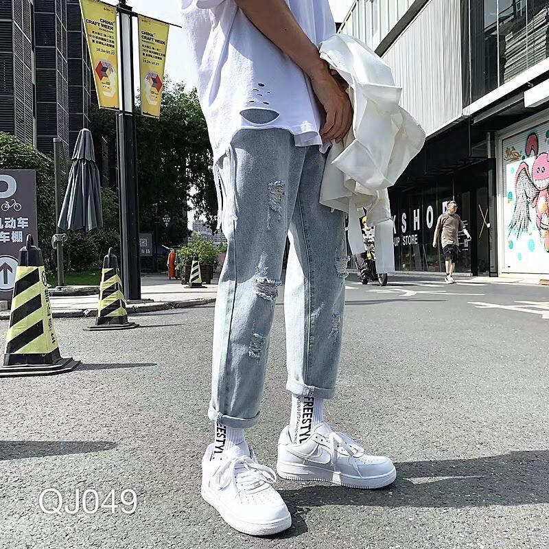 QJ049 - QUẦN JEAN BAGGY NAM WASH RÁCH BẠC