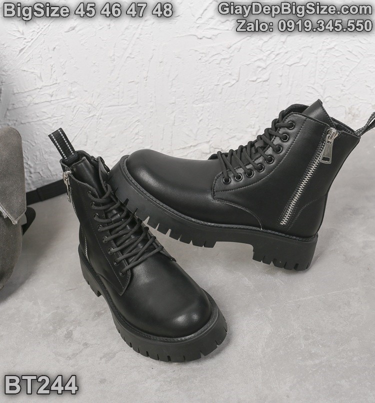 Giày boot (bốt) cổ cao cỡ lớn 45 46 47 48 cho nam cao to chân ú bè. Big size combat boots for wide feet