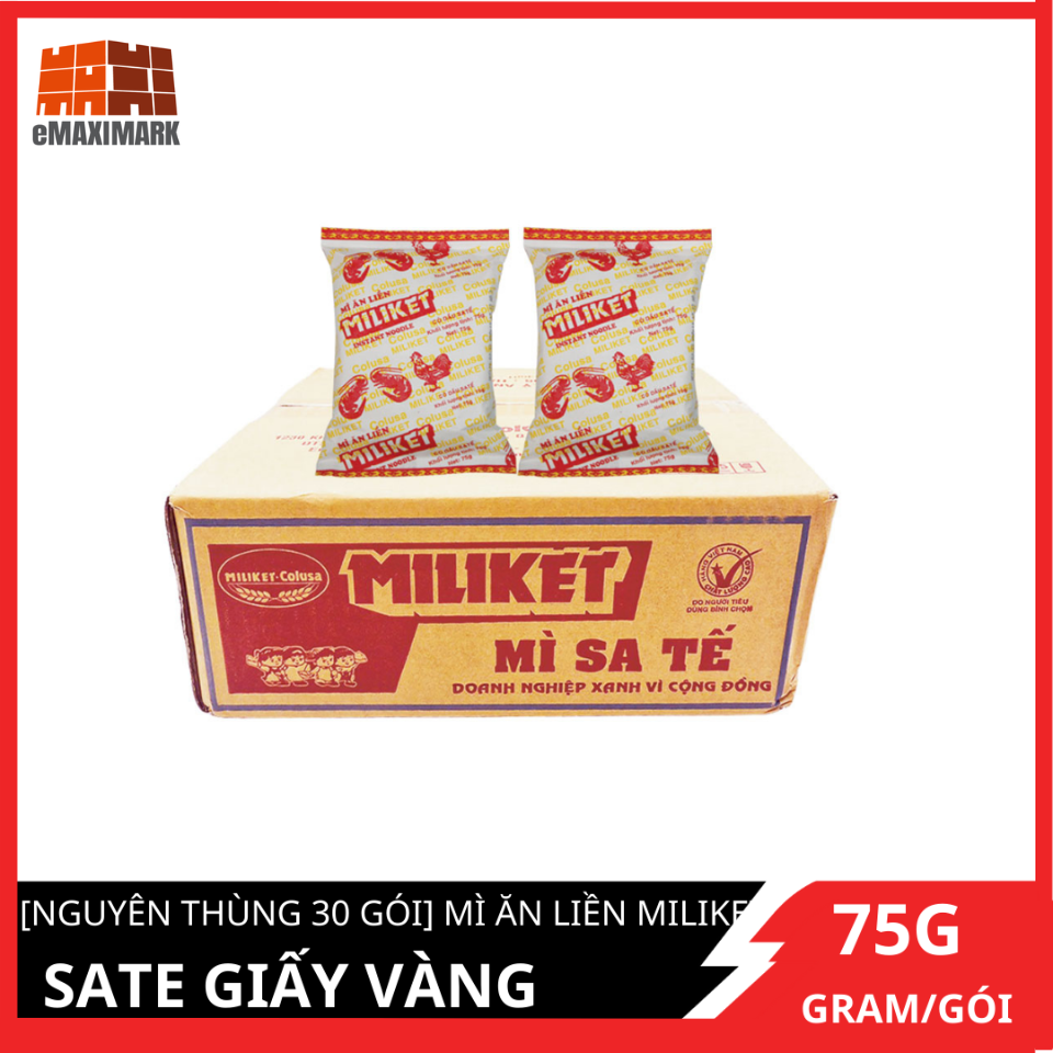 [Nguyên thùng 30 gói] Mì ăn liền Miliket sate giấy vàng 75gX30