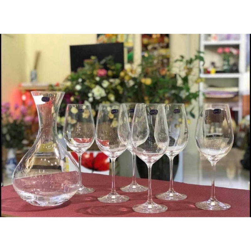 Bộ 6 Ly Kèm 1 Bình Thở Bohemia Viola, Bộ Bình Ly Cao Cấp Dùng Uống Vang, Kiểu Dáng Tinh Tế, Sang Trọng, Nhập Đức