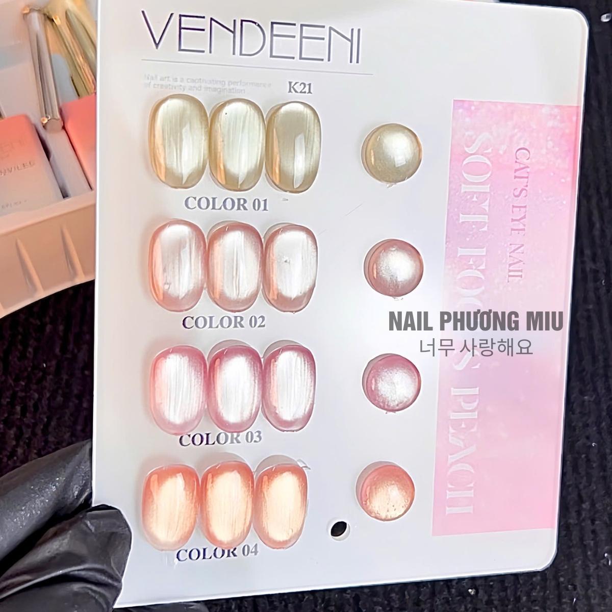 Set Sơn Mắt Mèo Lụa Ánh Nước Sáng Trong 4 Màu VENDEENI K21 Làm Nail Siêu Sáng, Sơn Gel Mắt Mèo Lụa Ánh Trăng Hồng Pha Lê Vàng