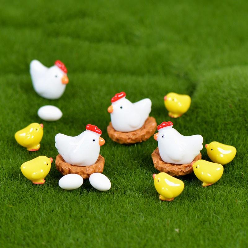 Tiểu cảnh mini ️ Gia đình gà con tiểu cảnh trang trí sen đá, sân vườn, bể cá, bể terrarium