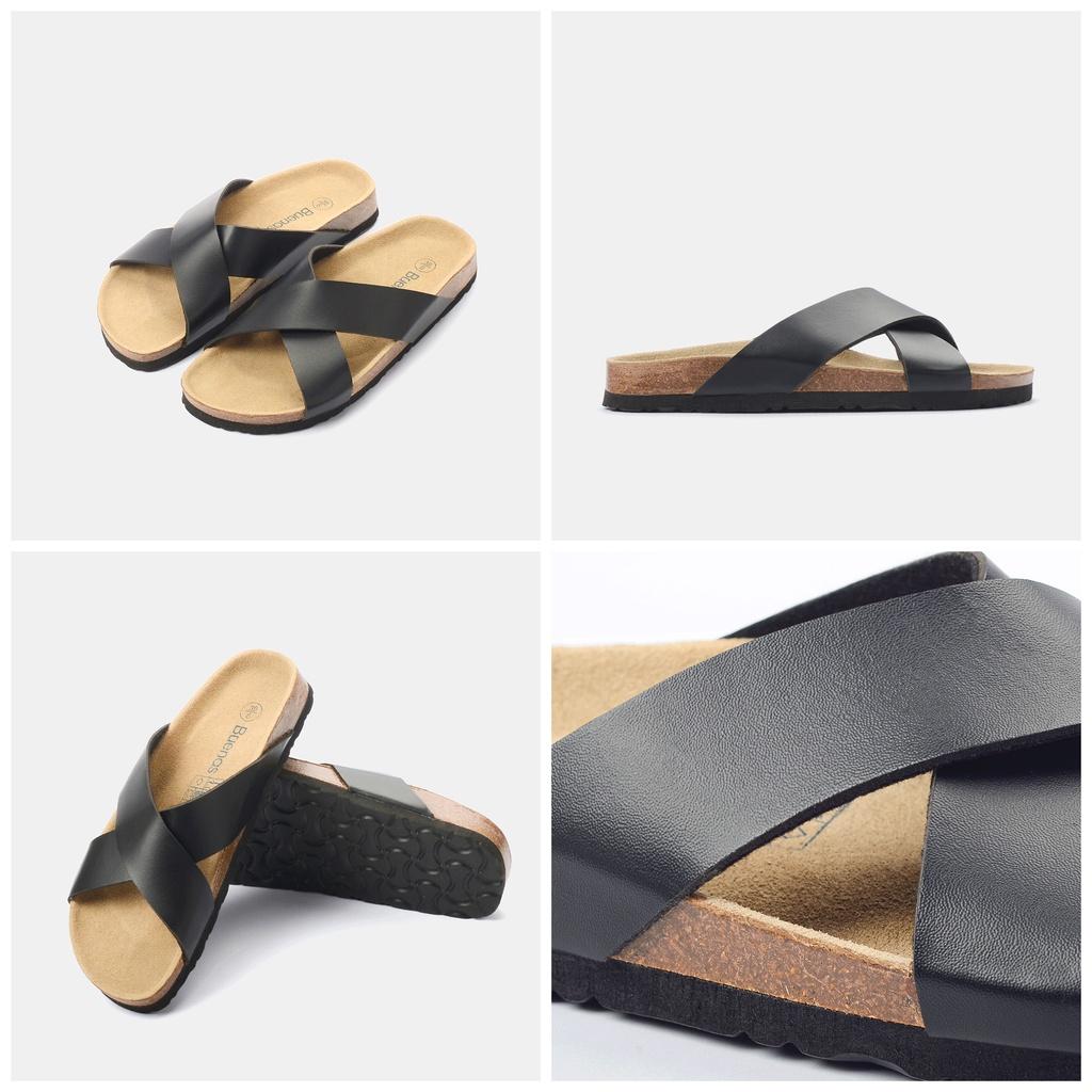 Dép đế trấu nam nữ unisex birken quai chéo Buenas - BU03 đen