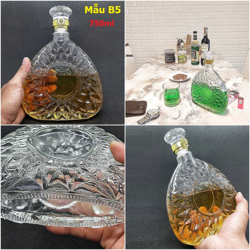 Chai Thủy Tinh Đựng Rượu 750ML cao cấp Mẫu XO tam giác - Vỏ Chai Rượu 750ml - Chai Đựng Rượu siêu trong suốt (B5)