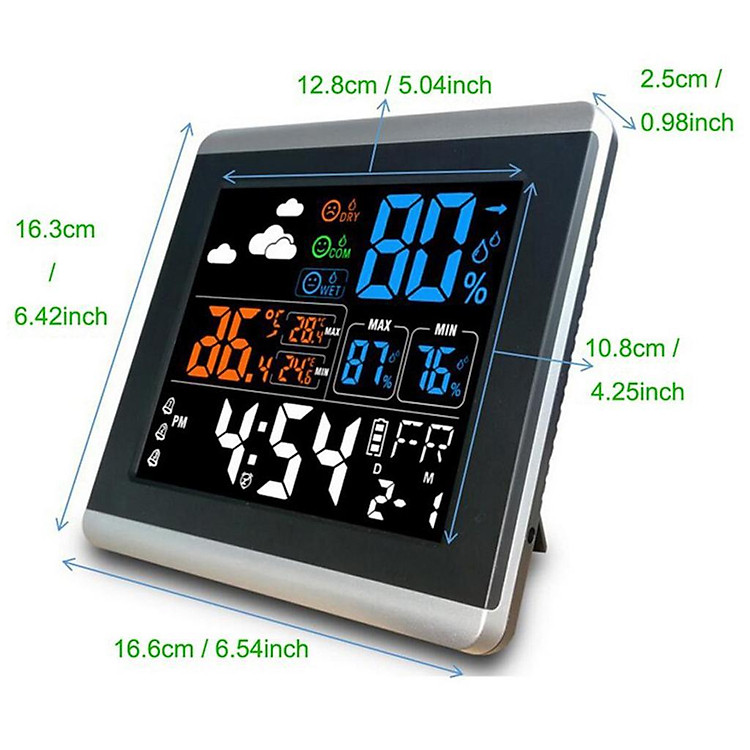 Large LCD Color Digital Table Alarm Clock with Temperature Humidity Display