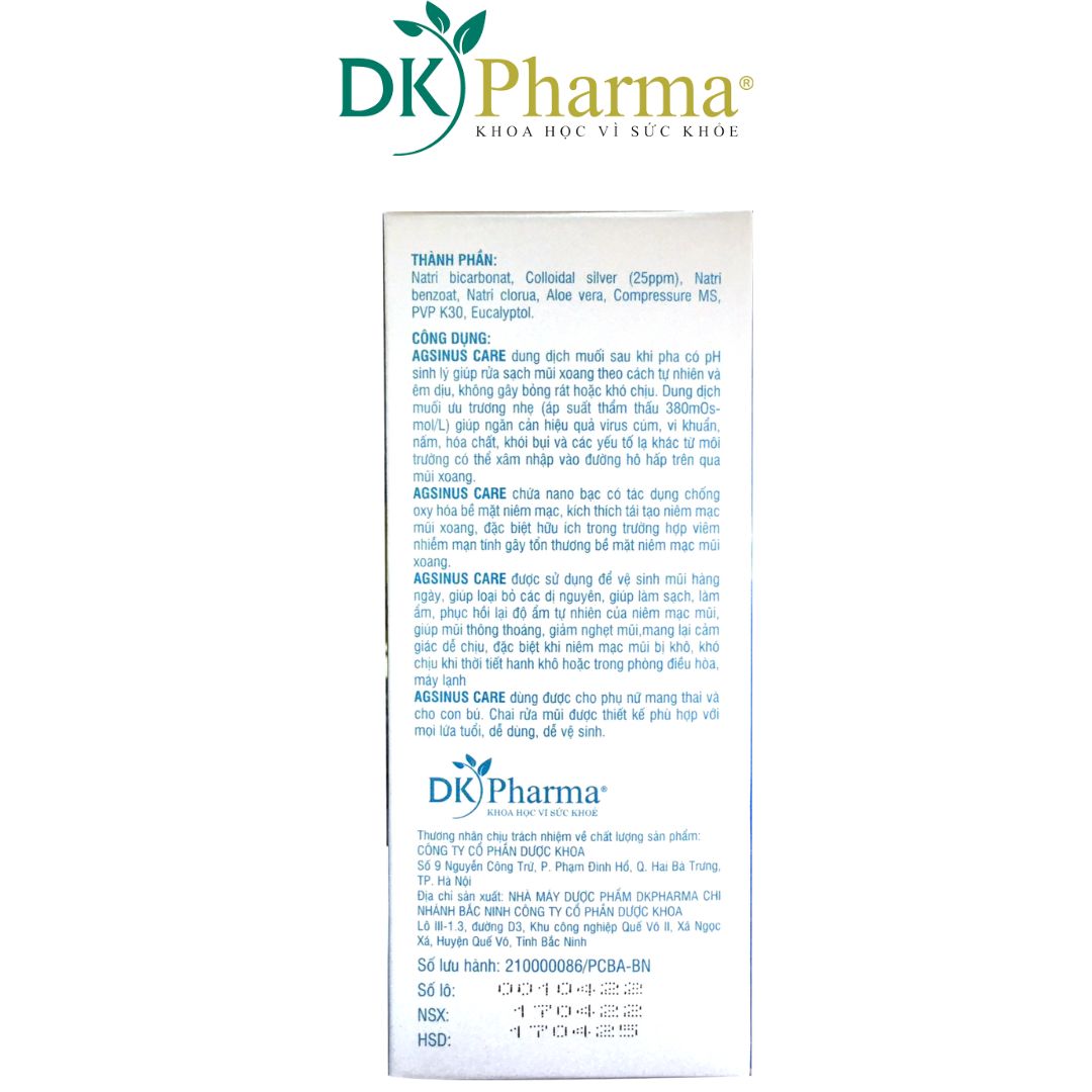 DUNG DỊCH VỆ SINH MŨI AGSINUS DKpharma hộp 30 gói