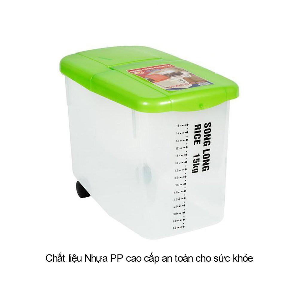 Thùng đựng gạo có nắp Song Long Plastic 10kg, 15kg nhựa cao cấp có bánh xe