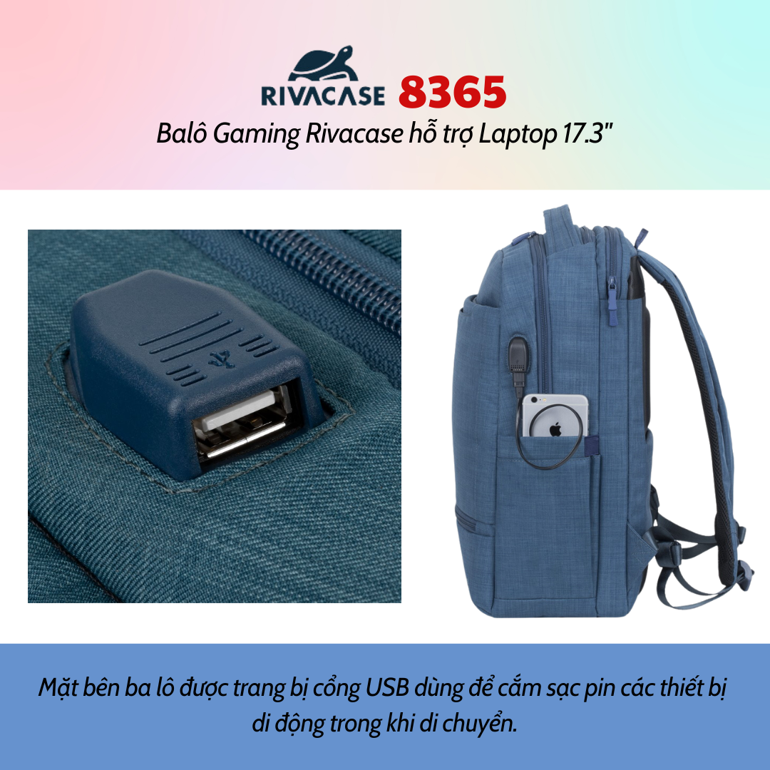 Balô Gaming Rivacase 8365 Để Vừa Laptop 17.3&quot; - Bảo Hành 24 Tháng - Hàng Chính Hãng