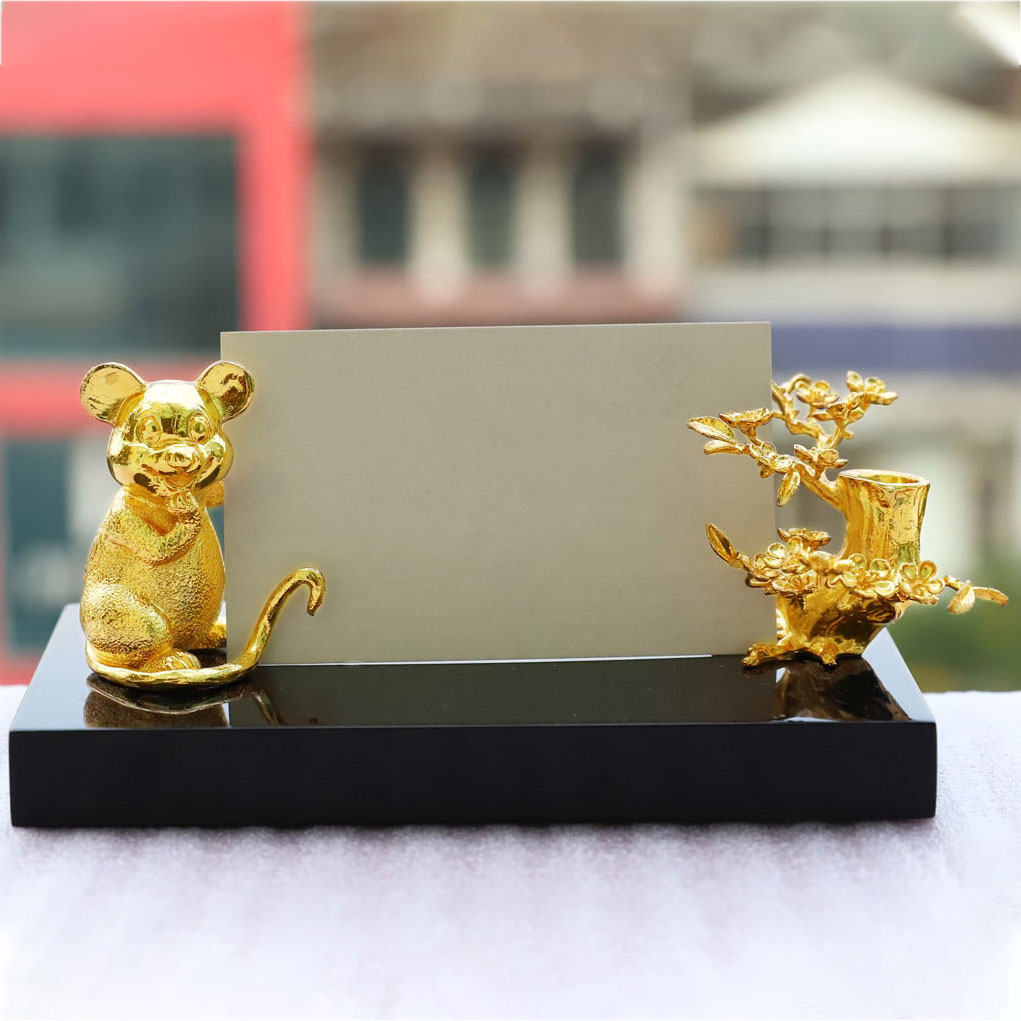 Giá đỡ danh thiếp hình Chuột mạ vàng - Quà tặng cao cấp Tết 2020