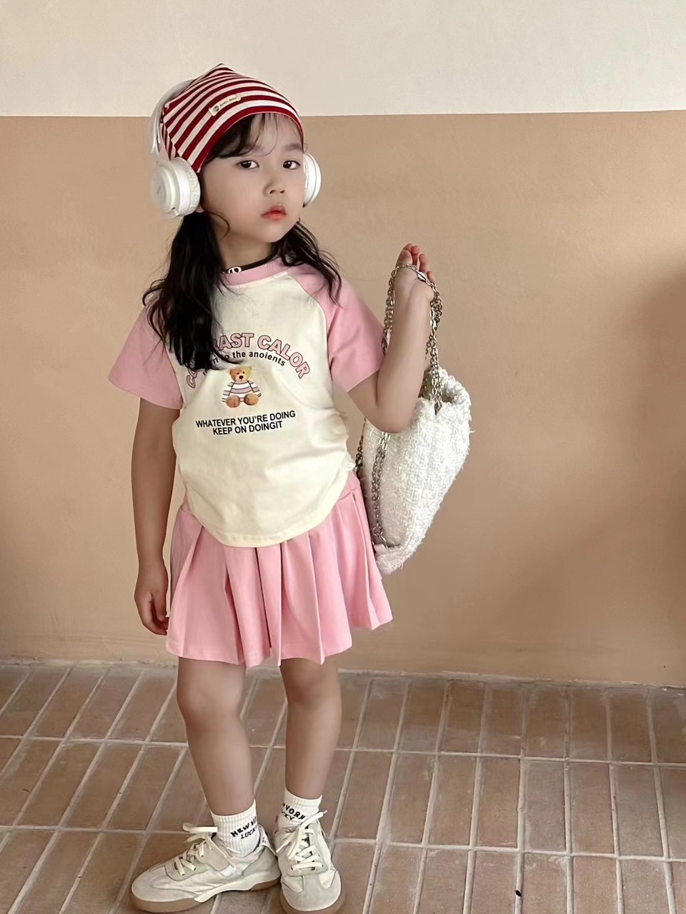 Set váy bé gái cộc tay 1-6 tuổi chữ CONTRAST thấm hút mồ hôi cao cấp kiểu dáng thời trang