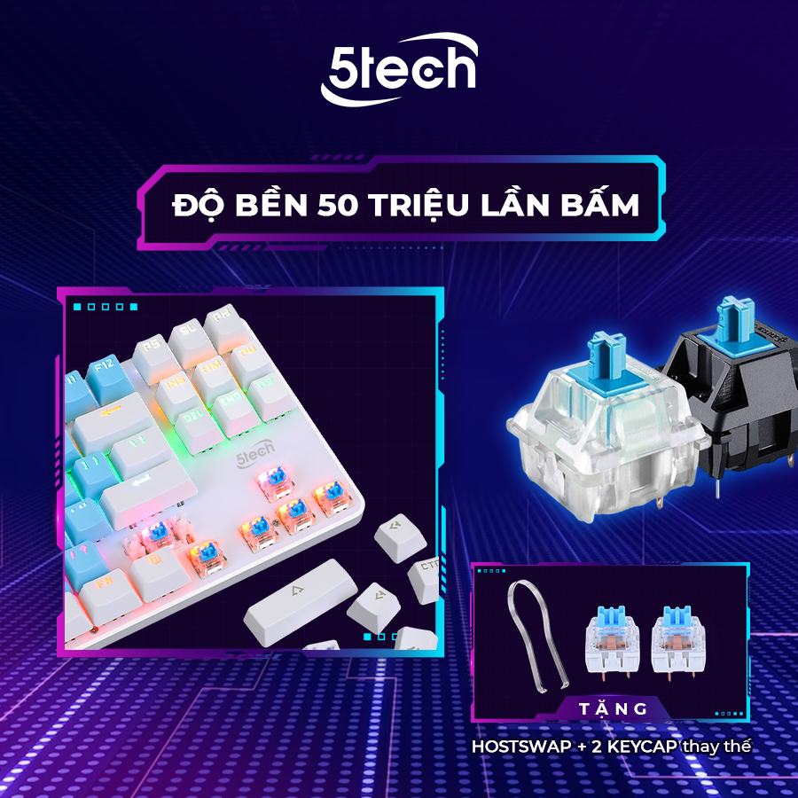 Hình ảnh Bàn phím cơ gaming 5TECH Led RGB 10 chế độ nháy cực đẹp, chơi game gõ siêu đã, thiết kế nhỏ gọn dùng cho máy tính, laptop hàng chính hãng