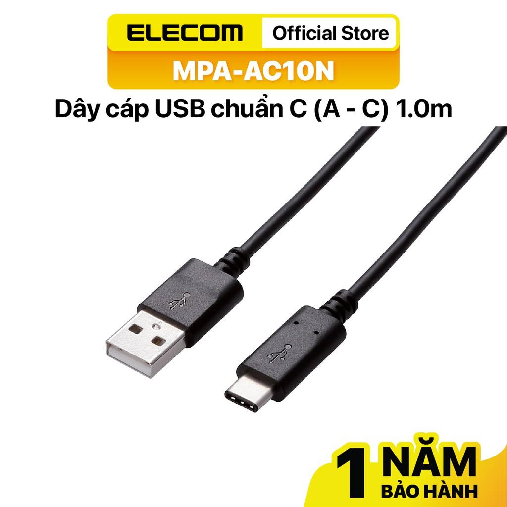 Dây cáp USB chuẩn C (A - C) 1.0m ELECOM MPA-AC10N - Hàng chính hãng