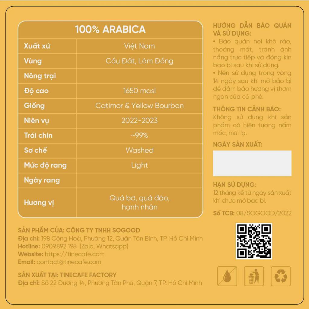 Cà phê nguyên chất TINECAFE 100% Arabica Cầu Đất Lâm Đồng