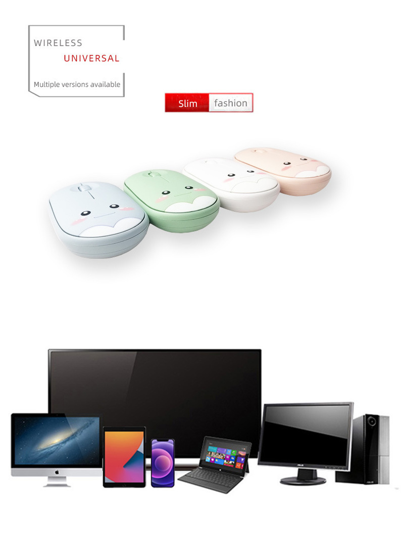 Chế Độ Kép Chuột Hoạt Hình Chuột Không Dây Bluetooth Máy Tính Im Lặng Sạc Chuột Với USB Mouse Thích Hợp Cho Máy Tính Laptop