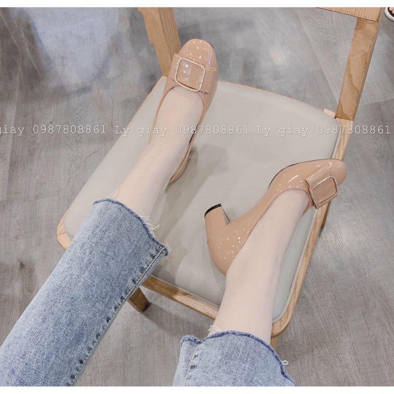 GIÀY CAO GÓT NƠ VUÔNG DA BÓNG - 5P