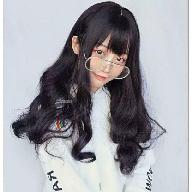 Wig teen/lolita/cosplay đen xoăn 1574 - nguyên đầu nữ tính