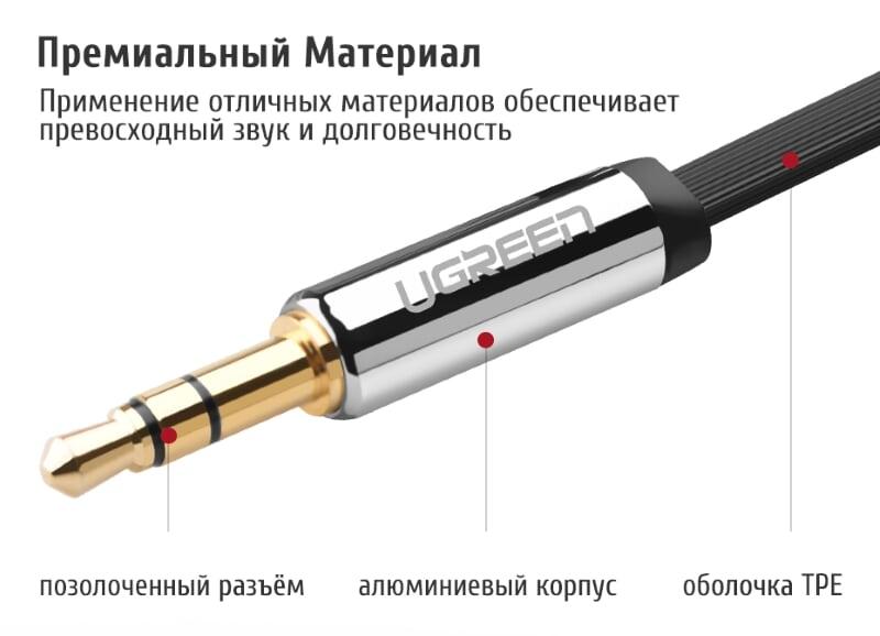 Ugreen UG10731AV119TK 5M màu Đen Cáp âm thanh 2 đầu 3.5mm dương dây dẹt - HÀNG CHÍNH HÃNG