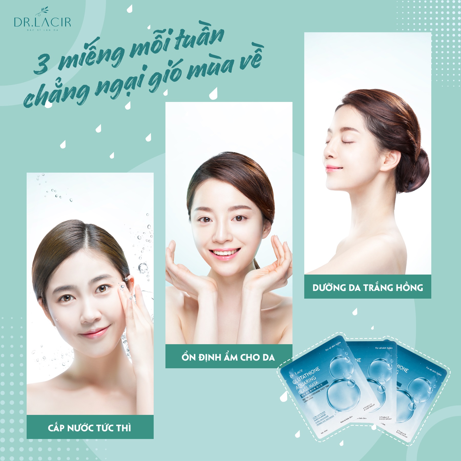 Mặt Nạ Glutathione Thuỷ Tinh Căng Bóng, Trắng Da, Mờ Nám, Giảm Nhăn - Dr. Lacir - Chính Hãng Hàn Quốc Khóa  M