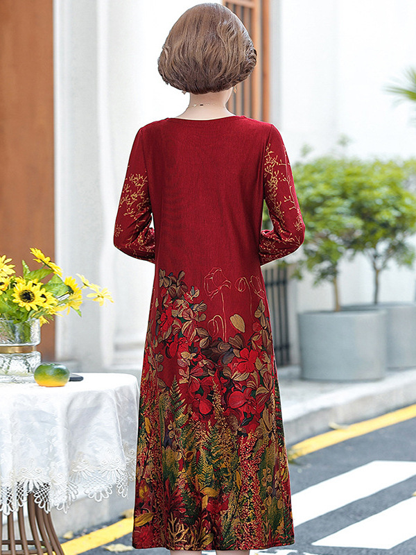 (HÀNG SẴN) Váy Dài Tay Mùa Thu Cho Mẹ VH35 - Hàng Quảng Châu Cao Cấp