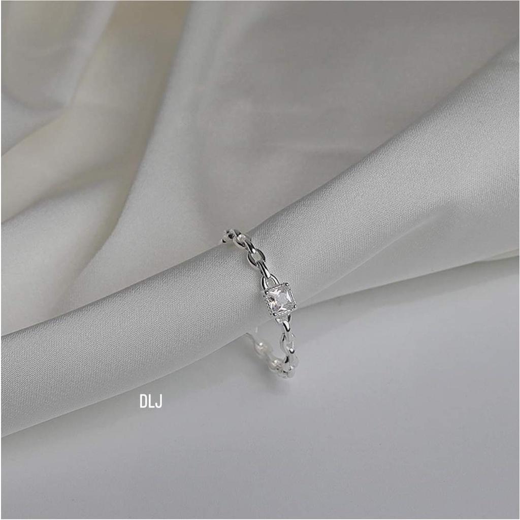 Nhẫn nữ thân xích bạc ý mặt đá vuông ACJ3282
