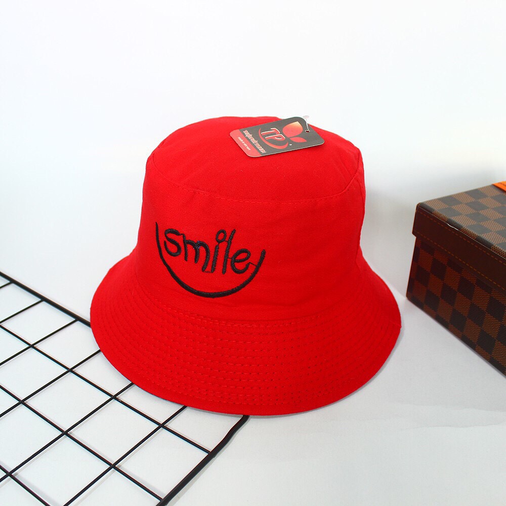 Mũ Nón Bucket Tai Bèo 2 Mặt Thêu Chữ Smile Dễ Thương, Vải Cotton, Nón Unisex Cho Cả Nam Và Nữ-Nhiều Màu