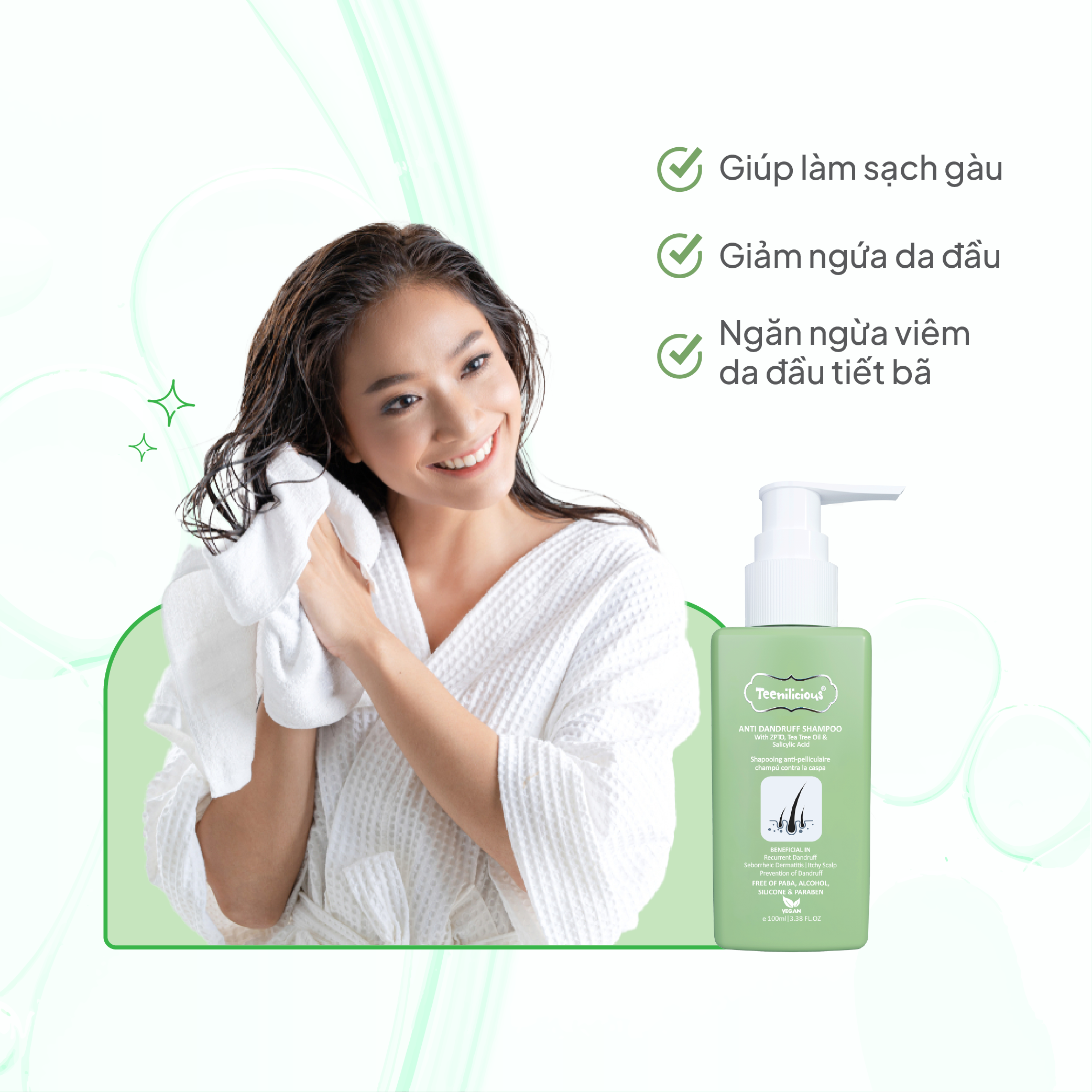 Dầu Gội Teenilicious Anti Dandruff Shampoo Hỗ Trợ Giảm Gàu, Giảm Ngứa Da Đầu &amp; Giảm Rụng Tóc 100ml