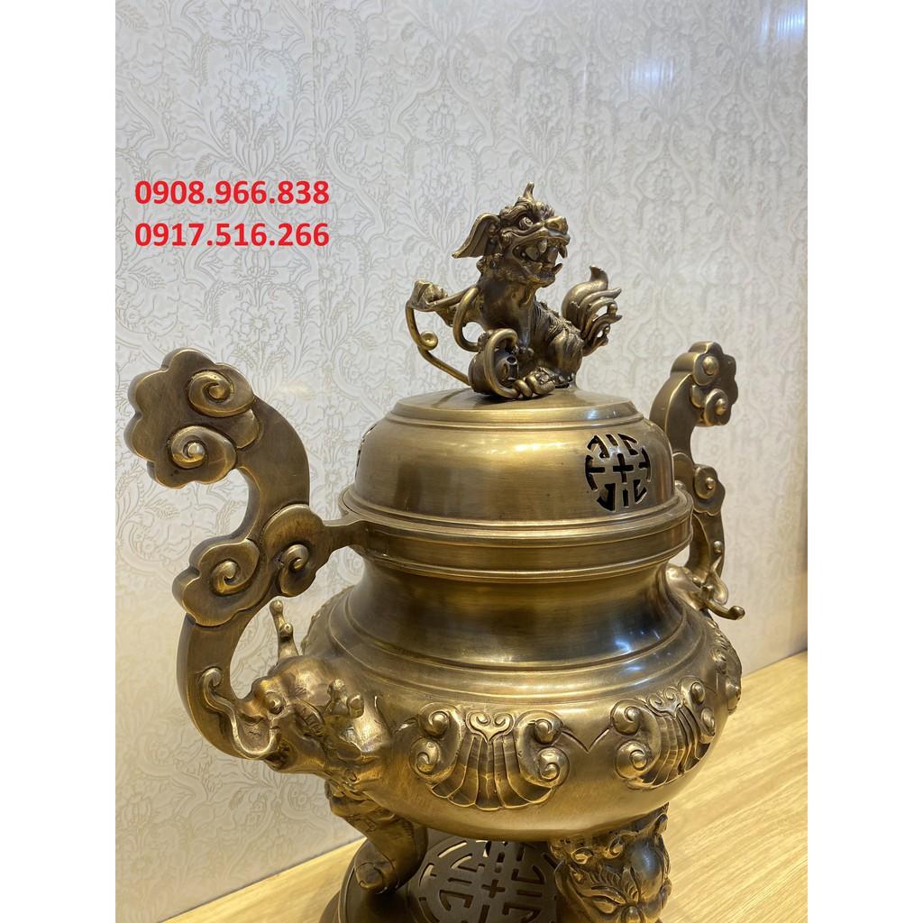 ĐỈNH HOA SÒI CAO 50CM ĐỒNG VÀNG MÀU HUN GIẢ CỔ NẶNG 9,5KG CHO BAN THỜ 1,2M>1,8M