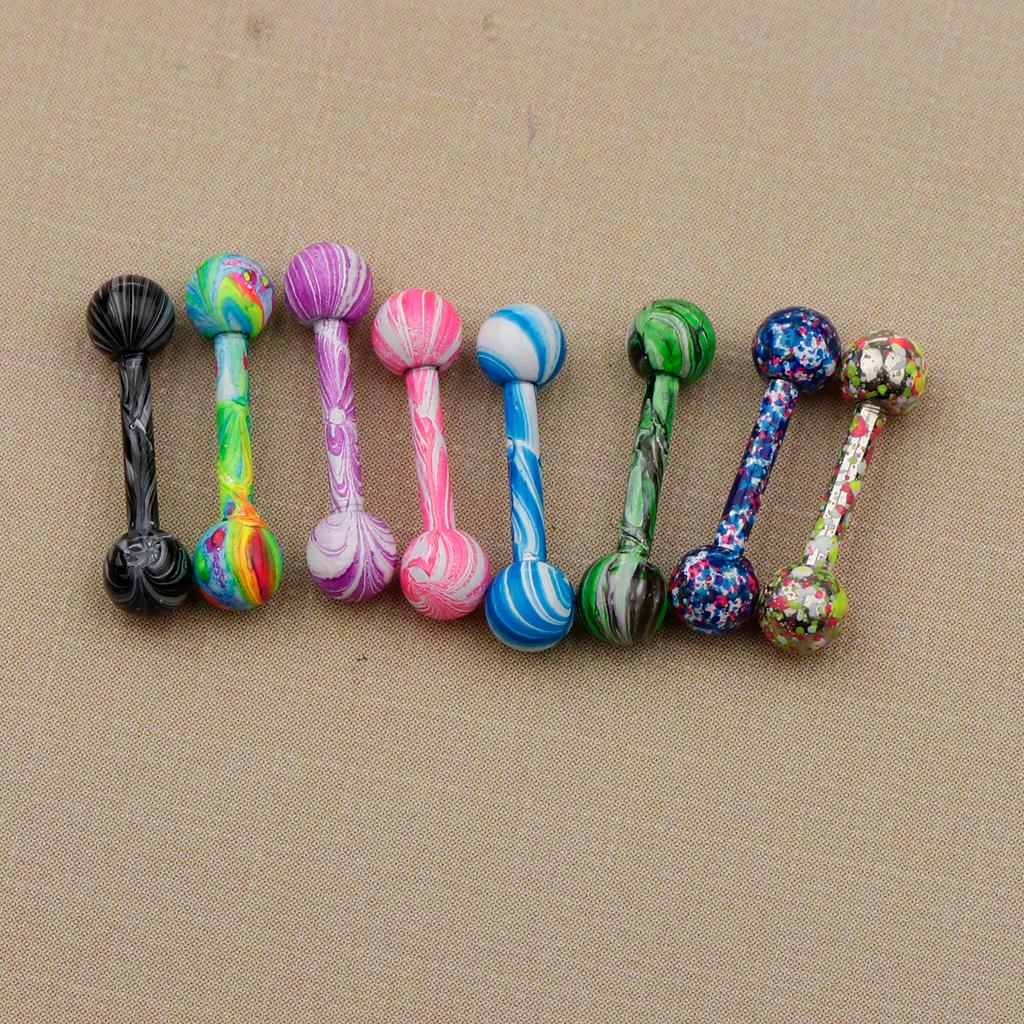 8 Pieces Stainless Steel Tongue Lip Bars Rings Barbell Piercing Jewelry 16G