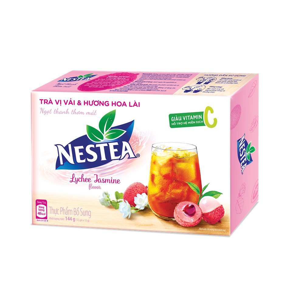 Combo 2 hộp trà Nestea vị vải &amp; hương hoa lài (12 gói x 12g) - [Tặng 1 ly thủy tinh]