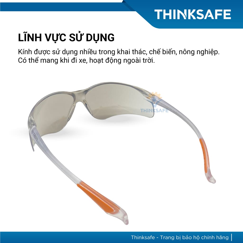 Mắt kính bảo hộ lao động Everest Thinksafe, Kính bảo vệ mắt trong suốt, chống bụi, chống tia UV, dùng đi đường (Trắng tráng bạc)