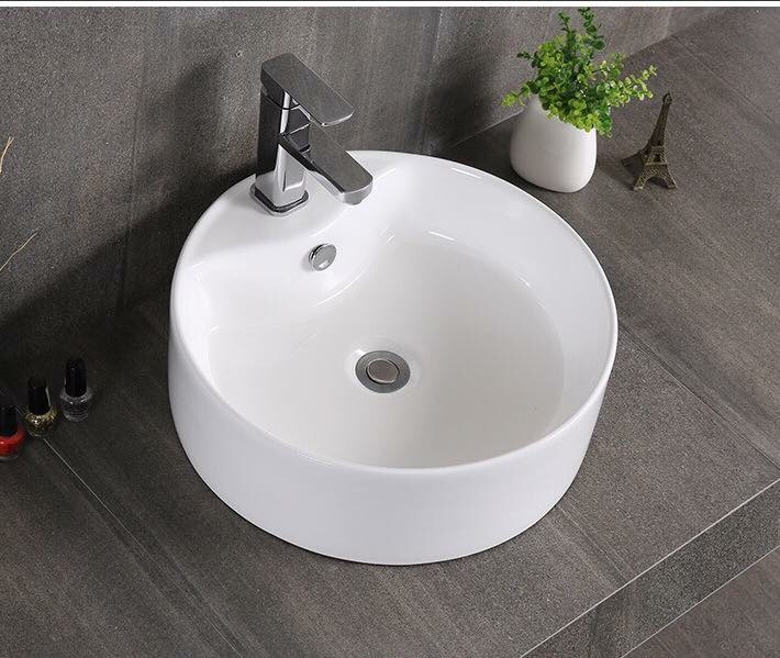 Chậu rửa mặt lavabo để bàn AQ601, Hình tròn sâu, màu trắng, sạch đẹp