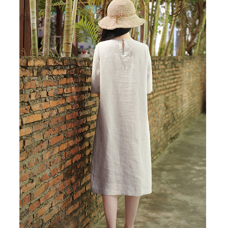 Đầm suông linen tay lỡ 2 túi bổ trước ArcticHunter, chất vải linen mềm mát, thời trang xuân hè 2021
