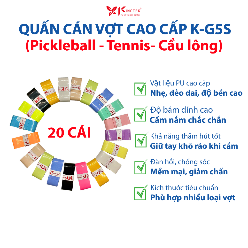 Quấn Cán Vợt KINGTEK K-G5S | Overgrip Cao Cấp Cho Pickleball  / Cầu Lông / Tennis | Êm Tay – Chống Trượt – Hút Mồ Hôi