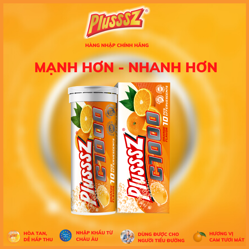 Viên sủi Plusssz C1000 bổ sung 1000mg vitamin C hỗ trợ tăng cường sức đề kháng, vững vàng sức khỏe - nhập khẩu chính hãng